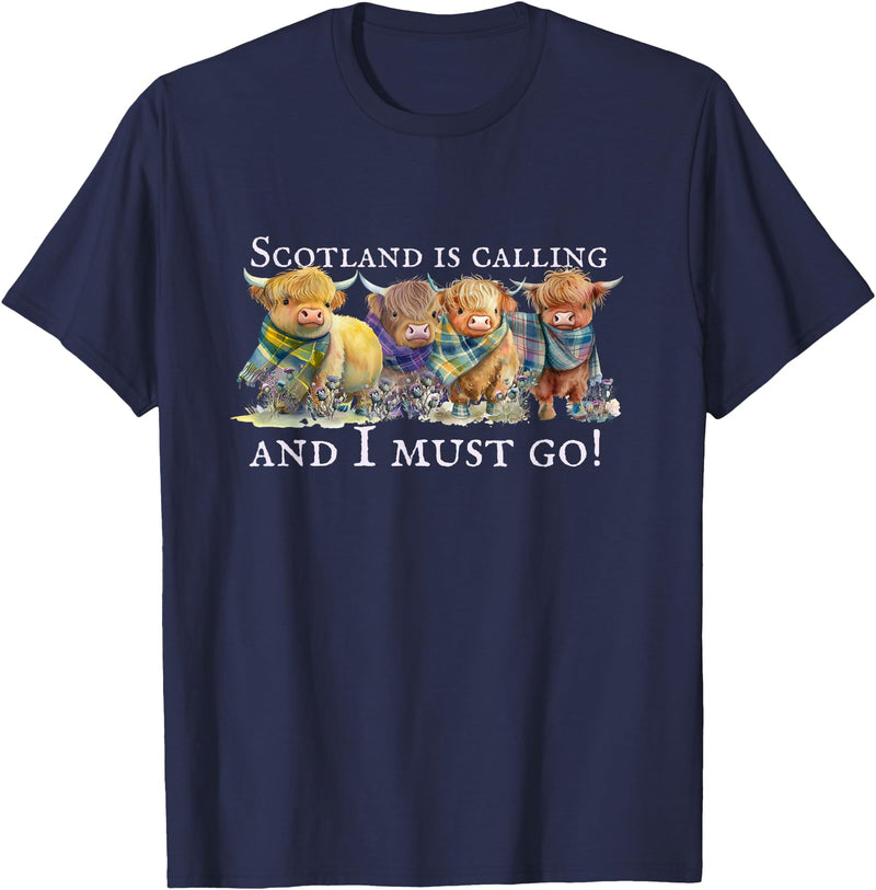 Everystepcounts4us Scottish Coos - Cute Cows Scotland is Calling, Highland Cows, Hairy Coos, Scottish Cow T-Shirt - Navy Blue