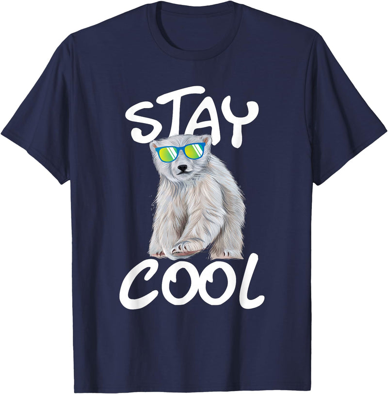 Funny Polar Bear Shirts Stay Cool - Polar Bear Cub Wildlife Zoo Animal Lover T-Shirt - Navy Blue