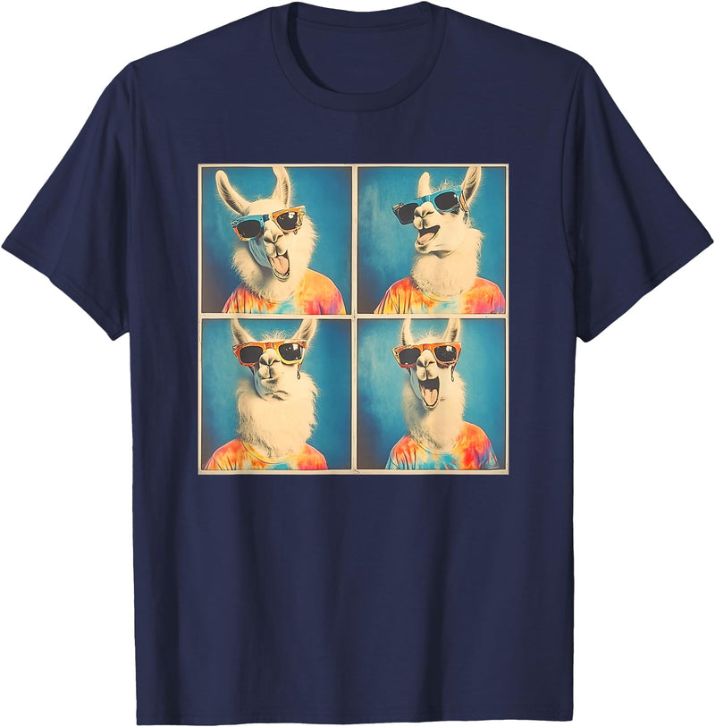 Tie-Dye Animal Groovy Llama Lover Men Women Kids Colorful Hippie Llama Wearing Tie Dye Llama Lovers T-Shirt - Navy Blue