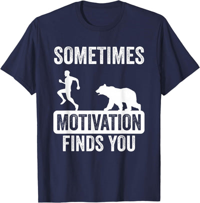 Mens Sometimes Motivation Finds You Camping Bear Design T-Shirt