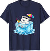 Cool Polar Bear Summer Ice Cube Relax Chill Polar Bear On Ice Cube Summer Vacation T-Shirt - Navy Blue