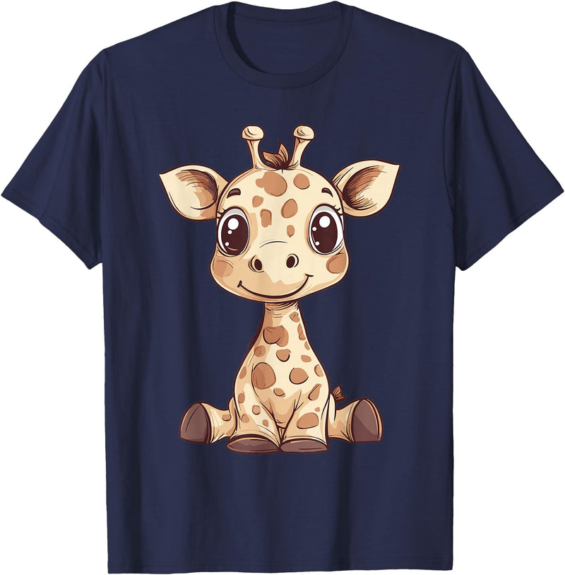 Cute Giraffe for Kids Design Kids Giraffe T-Shirt - Navy Blue