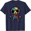 Colorful Punk Rock Goth Skeleton Halloween Colorful Skull Patchwork Skeleton Art T-Shirt - Navy Blue