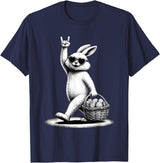 Funny Bunny Rabbit Rock on Men Women Kids Easter Day T-Shirt in Navy Blue