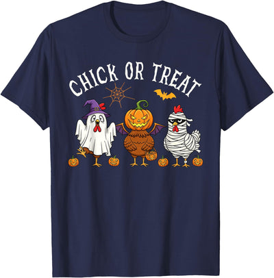 Funny Halloween Tees for Men Women Kids. Chick Or Treat Funny Halloween Chicken Costume Men Women T-Shirt