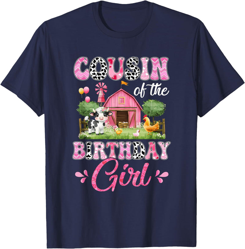 Cow First Birthday Girl Family Cousin Of The Birthday Girl 1St Birthday Cow Farm Family T-Shirt - Navy Blue