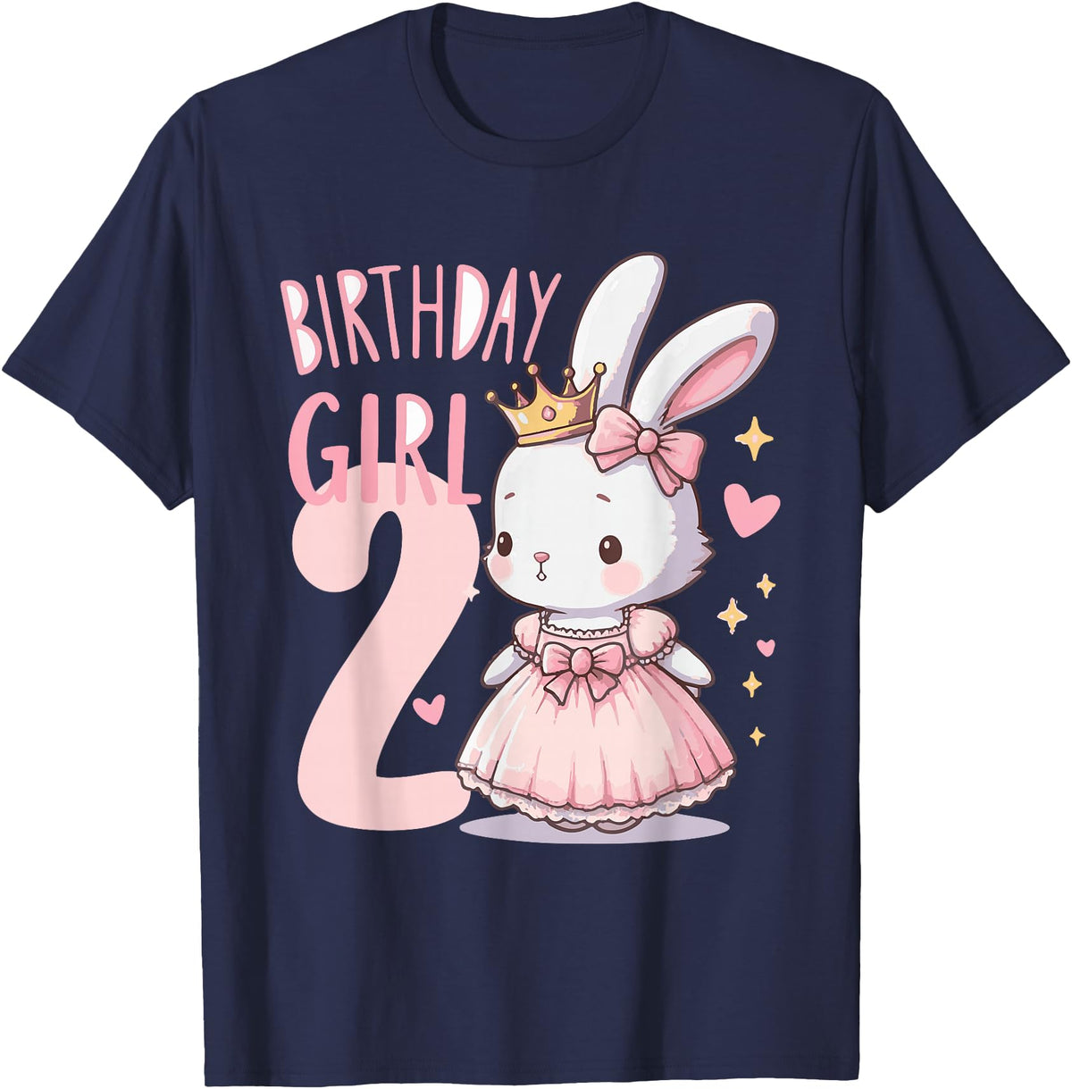 Rabbit Princess Children's Birthday 2 Years Girl Pink T-Shirt in Navy Blue