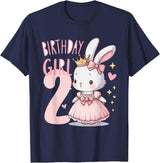 Rabbit Princess Children's Birthday 2 Years Girl Pink T-Shirt in Navy Blue