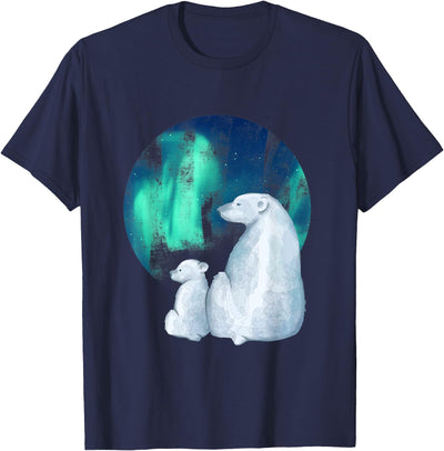 Northern Aurora Borealis Lights Designs Northern Aurora Borealis Lights Cute Polar Mother Bear Cub T-Shirt