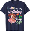 H1Shop Happy Birthday Born On May 28 OMG It's My Birthday Born On May 28th Girl with Present Bear T-Shirt - Navy Blue