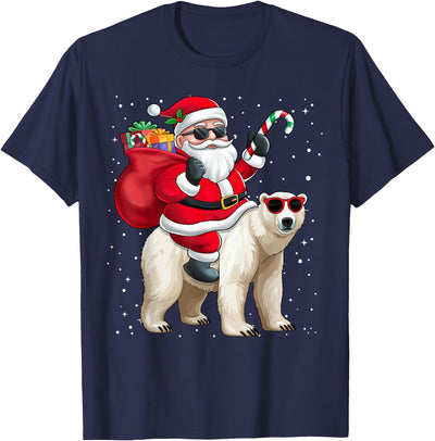 Santa Claus Riding A Polar Bear Christmas Boy Girl Kids T-Shirt