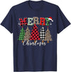 Merry Christmas Leopard Buffalo Red Plaid for Men Women T-Shirt - Navy Blue