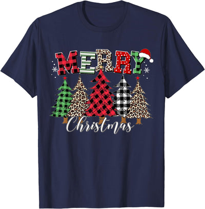 Cow Merry Christmas Leopard Buffalo Red Plaid T-Shirt