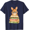 Reading Bunny Rabbit Glasses Book Bookworm Teacher Women T-Shirt in Navy Blue
