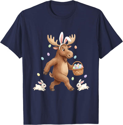 Moose Wearing Bunny Ears with an Easter Basket Tee