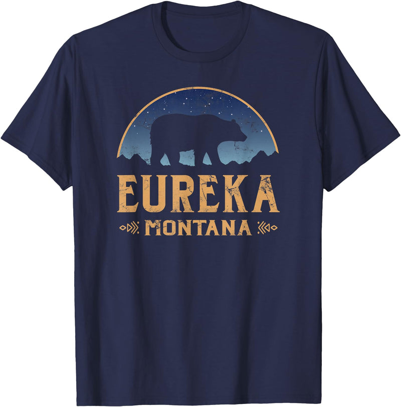 Eureka Montana Wild West Eureka Montana MT Big Sky Country Bear & Mountains T-Shirt - Navy Blue