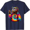 Grizzly Bear Hippie Costumes Peace Sign Tie Dye Grizzly Bear T-Shirt - Navy Blue