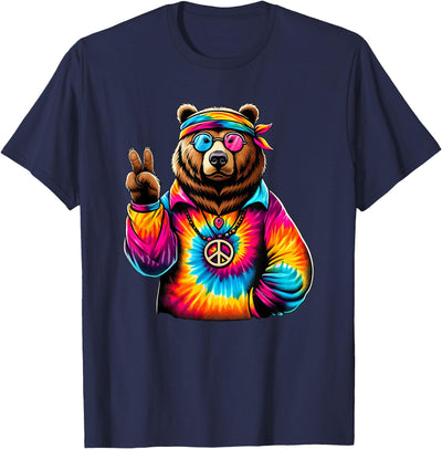 Peace Sign Tie Dye Grizzly Bear T-Shirt