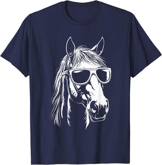 FunnyHorseCo. Funny Horse Sunglasses T-Shirt - Straight - Navy Blue