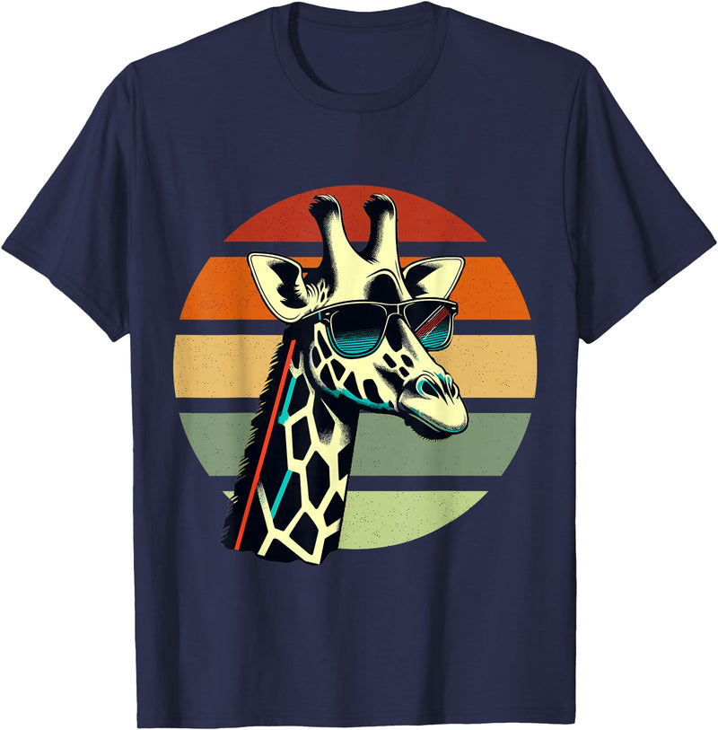 Humorous Gifts for Giraffe lover Giraffe Vintage Sunglasses T-Shirt - Navy Blue