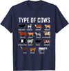 COW Designs By ShirtZilla Types of Cows Shirt Farmer Tee Shirt Costume Cow T-Shirt - Navy Blue