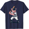 Pig Animal Baseball Lovers Graphic Funny Pig Playing Baseball Artwork Vintage Animal Baseballer T-Shirt - Navy Blue