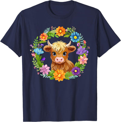 More Highland Cow Flowers Wreath Floral Farm Scottish T-Shirt