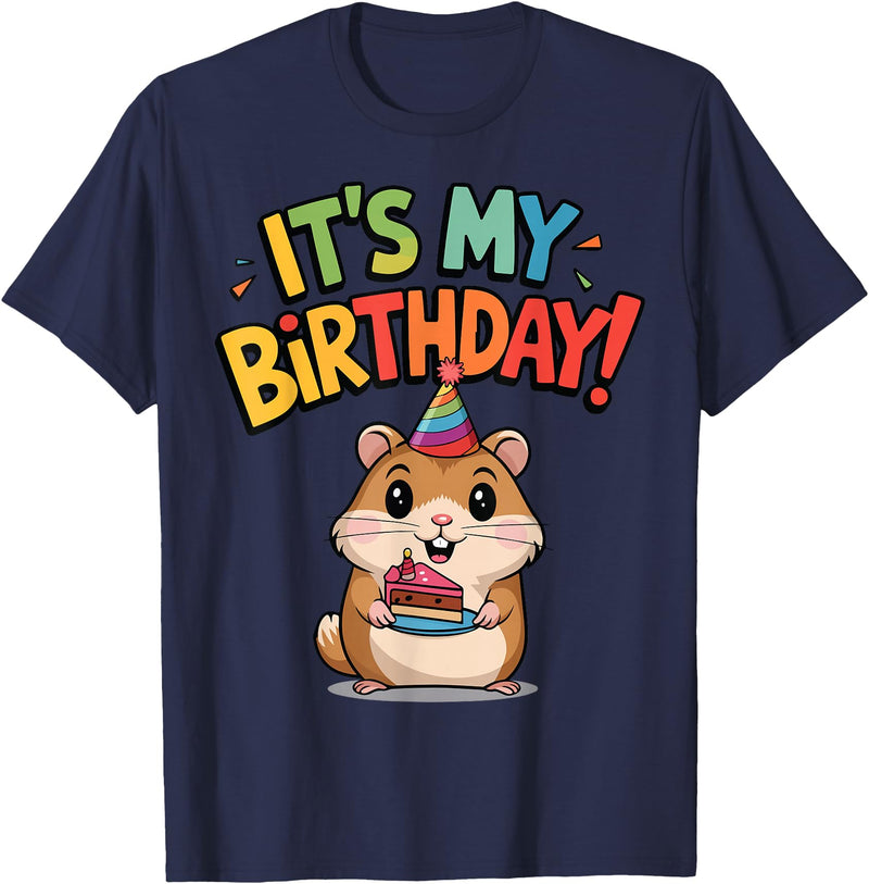 It's My Birthday Cute Hamster for Kid's Party Celebration T-Shirt - Navy Blue