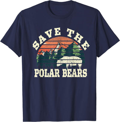 Save The Polar Bears By KnM Vintage Retro Sunset Landscape Save The Polar Bears T-Shirt
