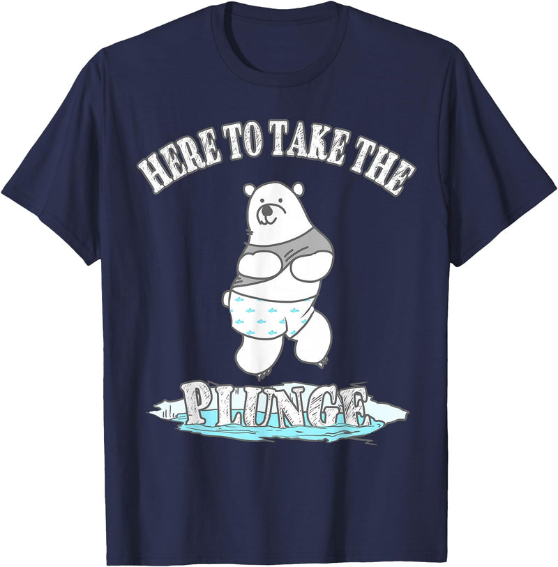TLHM Polar Bear Gifts Here To Take The Plunge - Polar Bear Freezing Water Plunge T-Shirt - Navy Blue