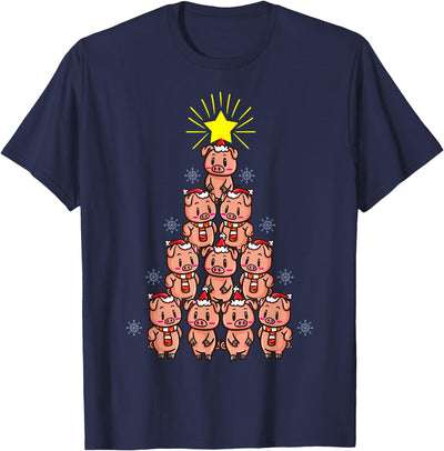 Cute Pig Christmas Tree Gift Farm Piggies T-Shirt