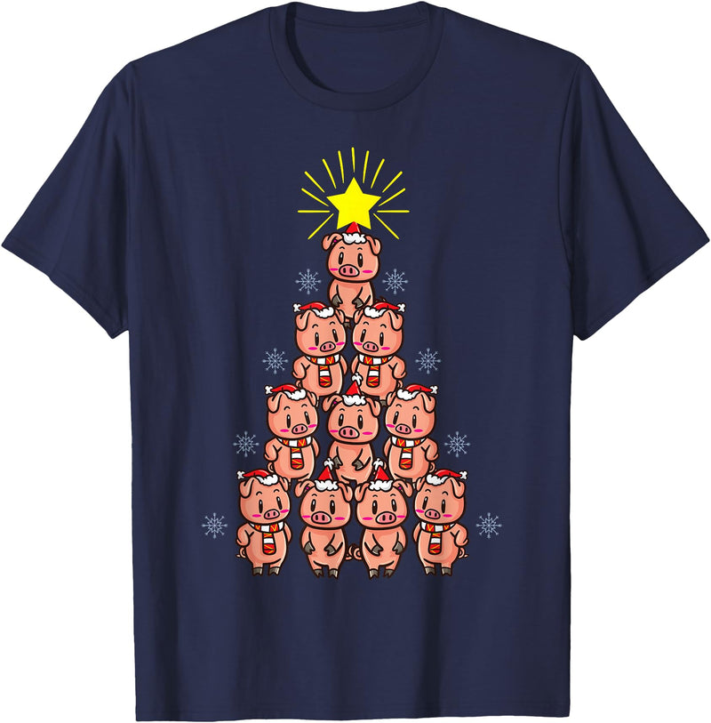 Piggy Go Cute Pig Christmas Tree Gift Shirt Farm Piggies T-Shirt - Navy Blue