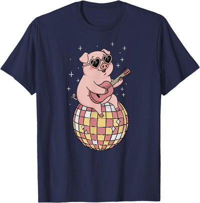 Funny Pig Disco Dancing Ball Groovy Retro 80s Costume T-Shirt