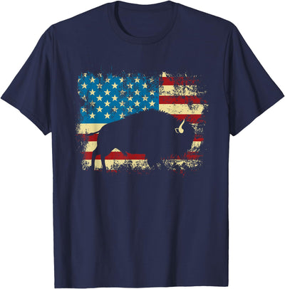 Cow Patriotic American Bison Buffalo Lover Wildlife Usa Flag T-Shirt