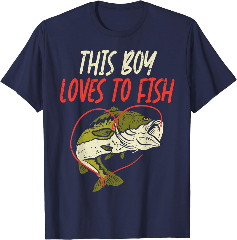 BoredKoalas Fish Fishing Shirts Fisherman Gifts This Boy Loves To Fish Bass Fishing Family Matching Men Gift T-Shirt - Navy Blue