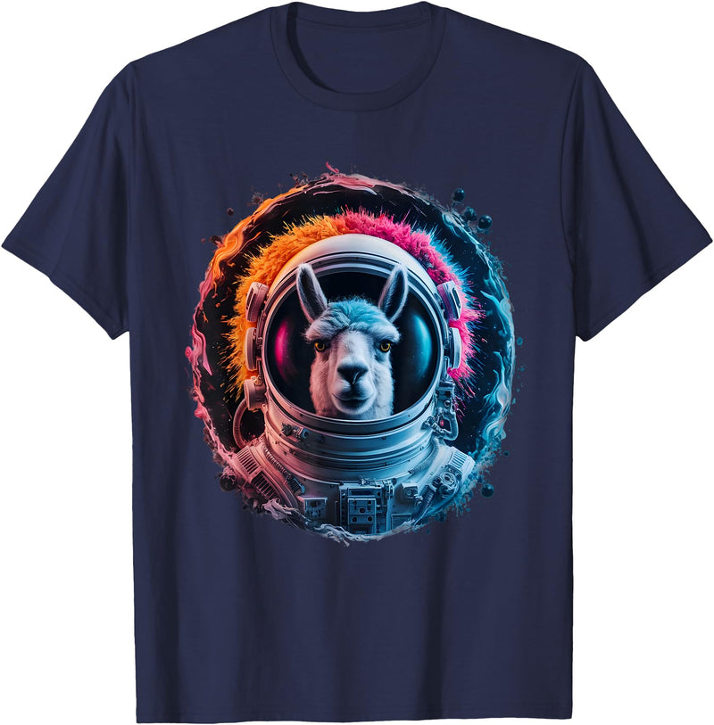 Click For Cool Space Animal Astronaut Designs Llama Men Woman Llama Colorful Space Astronaut Llama T-Shirt - Navy Blue