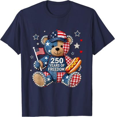 250 Years of Freedom Patriotic Bear USA Retro T-Shirt