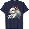 Cute Bunny Soccer Player Rabbit Kicking Ball T-Shirt in Navy Blue