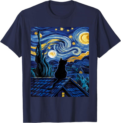 Cat Starry Night Van Gogh Cat Apparel Cat Starry Night Van Gogh Cat Art Lover Funny Cat T-Shirt