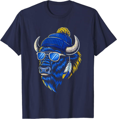 Cow Buffalo Kids Boys Cool Buffalo Wearing a Beanie T-Shirt