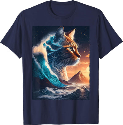 Surreal Ocean Wave Cat Sunset Mountain Fantasy Art Surreal Ocean Wave Cat Aesthetic Sunset Mountain Fantasy Art T-Shirt