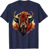 Safari Animal Art Buffalo Portrait Bison Drawing Splash Artwork Animal Print T-Shirt - Navy Blue