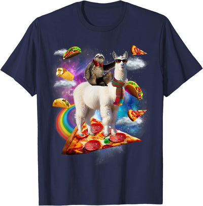 Funny Rainbow Sloth Llama in space Co. Sloth Llama Galaxy Pizza Taco Burrito Rainbow Funny Surreal T-Shirt