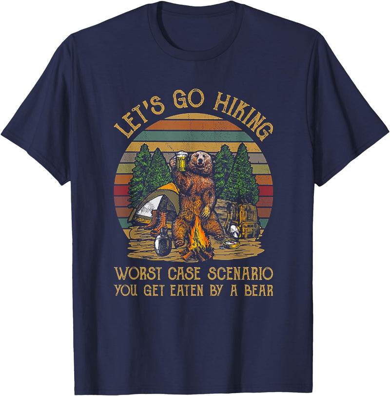 Let's Go Hiking Worst Case Scenario You Get Eaten By A Bear T-Shirt - Navy Blue