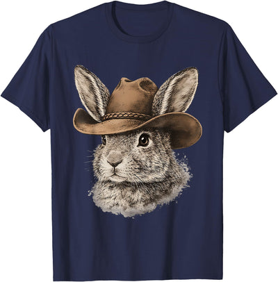 Rabbit in Cowboy Hat Western Portrait T-Shirt