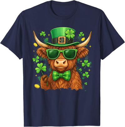 Lucky Highland Cow St Patricks Day Kat Mea Funny Heifer Cow T-Shirt