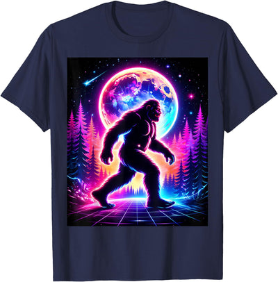 Retro Sasquatch Bigfoot Designs Sasquatch Bigfoot Synthwave Retro Forest Moon 80s T-Shirt
