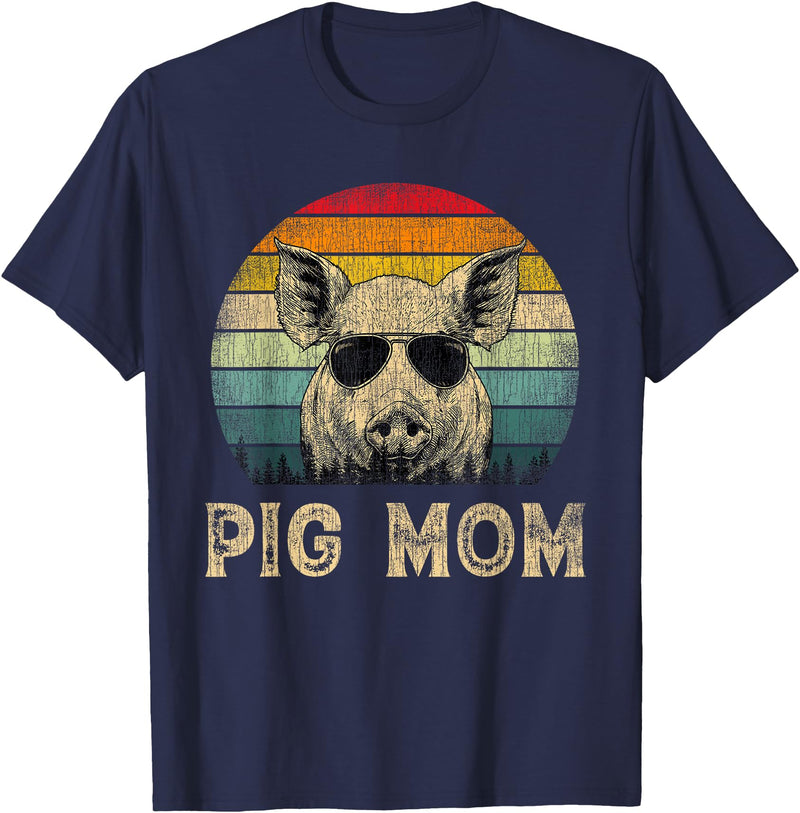Pig Mom Vintage Retro Mothers Day Funny Gift Vintage Pig Mom Pig Lovers Mommy Mother's Day T-Shirt - Navy Blue