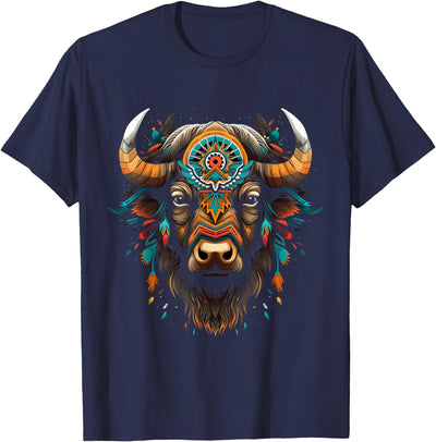 Bison American Buffalo Colorful Boho Native American Pattern T-Shirt