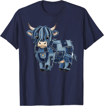 Patchwork Cute Highland Cow Farm Animal Lover Cottagecore T-Shirt